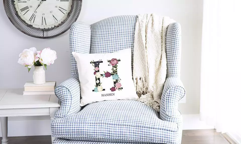 One, Two, Three, Five, or 10 Personalized Floral Alphabet Throw Pillow Covers from Qualtry (Up to 28% Off) - Second Medium