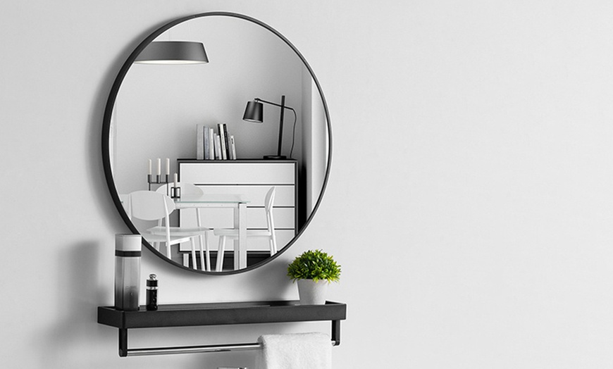 Image 1: Nordic Round Bathroom Mirror with a Sleek Metallic Frame