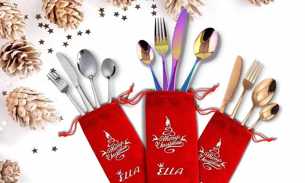 4-, 8- or 16-Piece Ella Christmas Cutlery Set with Christmas Pouch - Primary Image