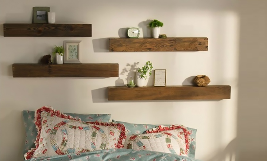 Image 2: Solid Wood Floating Bookshelves