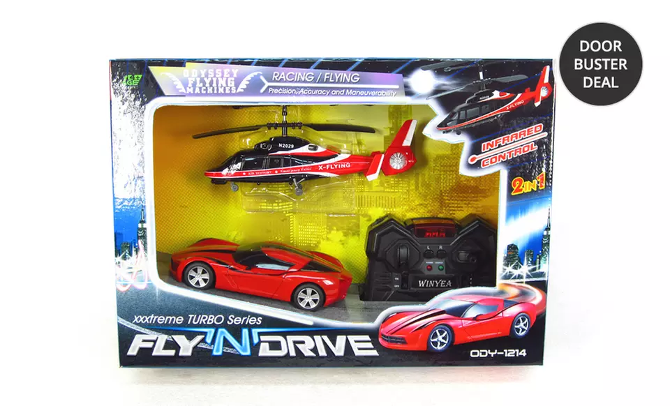 Fly 'N Drive Remote-Control Sports Car and Helicopter Set. Free Returns. - Primary Image