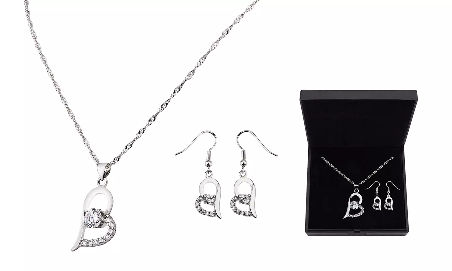 18ct White Gold-Plated Heart Necklace and Earrings Set Made With SWAROVSKI ELEMENTS for £7.99 (84% Off) - Primary Image