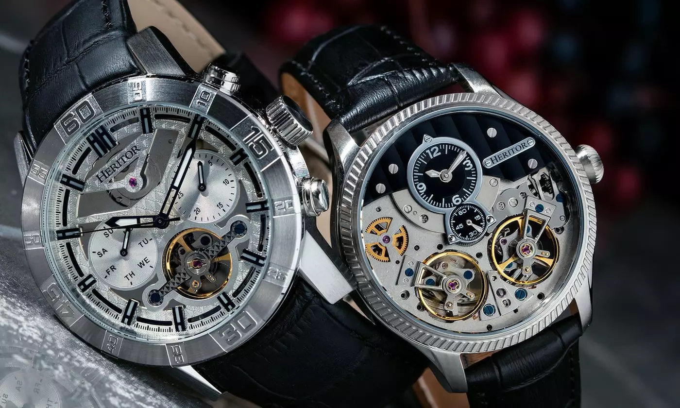 Montre squelette en cuir véritable Hamilton ou Winthrop Heritor Automatic - Primary Image