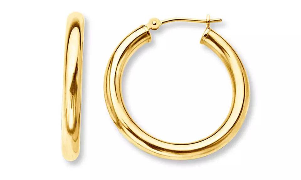 Solid 14K Yellow Gold French Lock Hoop Earrings - Second Medium
