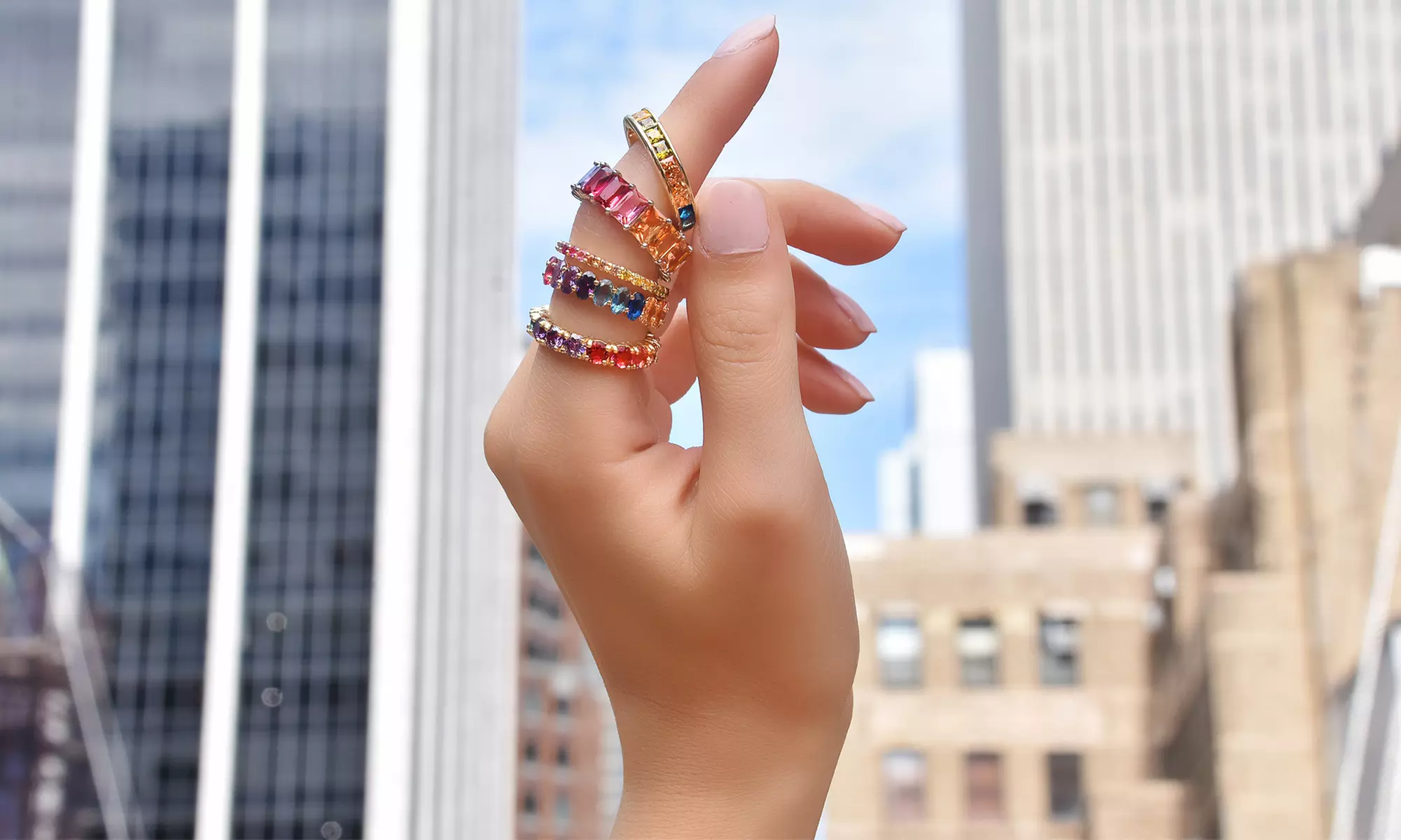 Luxe Rainbow Crystal Eternity Ring Collection in 14K Gold Plating - Primary Image