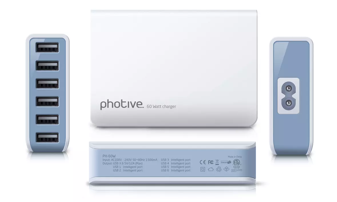 Photive 60-Watt 6-Port Rapid Intelligent USB Desktop Charger with Auto Detect Technology - Second Medium