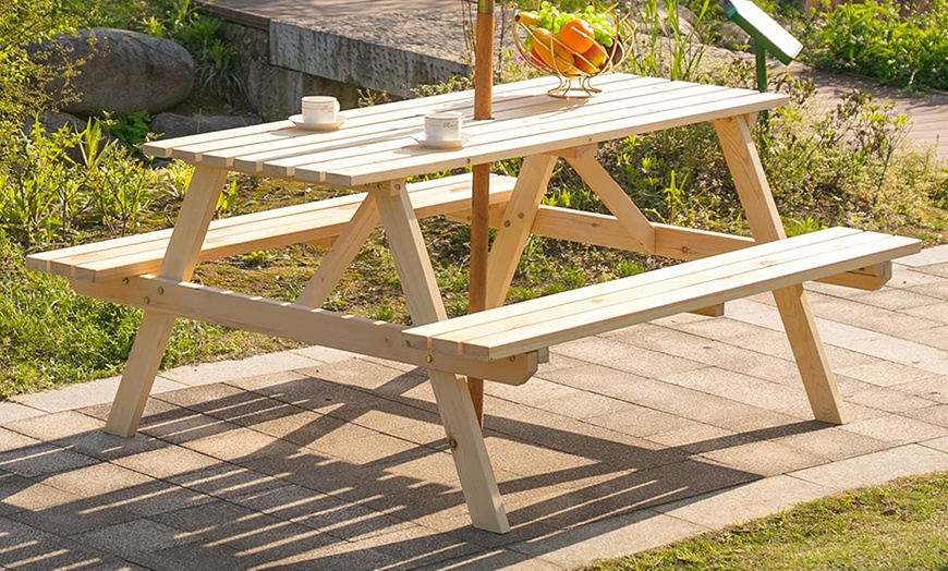 Image 4: Outsunny Wooden Picnic Table