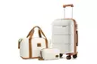 Conjunto de viaje en color blanco crema con hasta 4 maletas rígidas, bolsa de mano y neceser, con envío gratuito - Second Medium