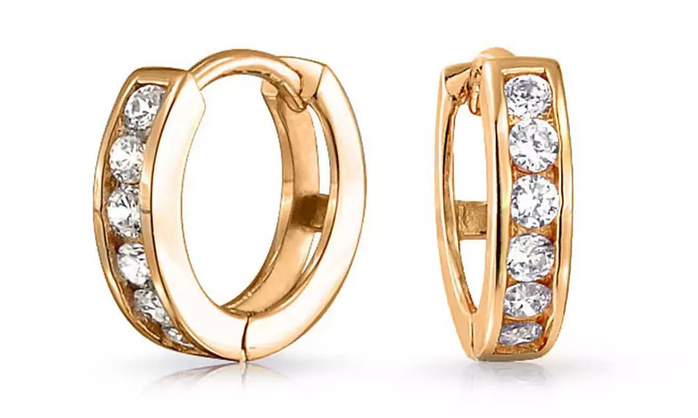 Kids' Solid 14K Gold Huggie Hoops with Swarovski Crystals - Primary Image