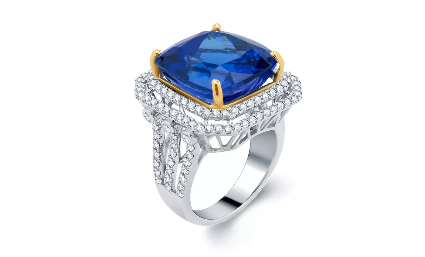 24.90 CTTW Genuine Tanzanite & Diamond Ring in 14K Gold - Second Medium