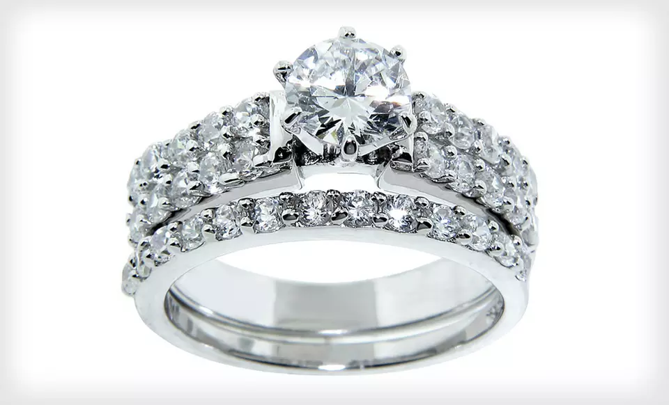 $19.99 for a Sterling-Silver and CZ Wedding-Ring Set ($99.99 List Price). 44 Options Available. Free Shipping & Returns. - Second Medium