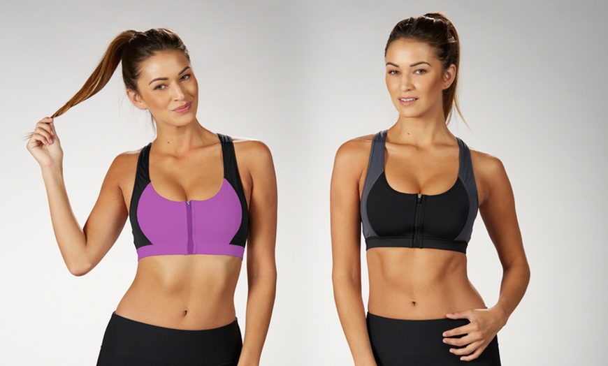 2 Pack Of Bl Ack And Purple Marika Zip Front Sports Bras Groupon   C870x524 