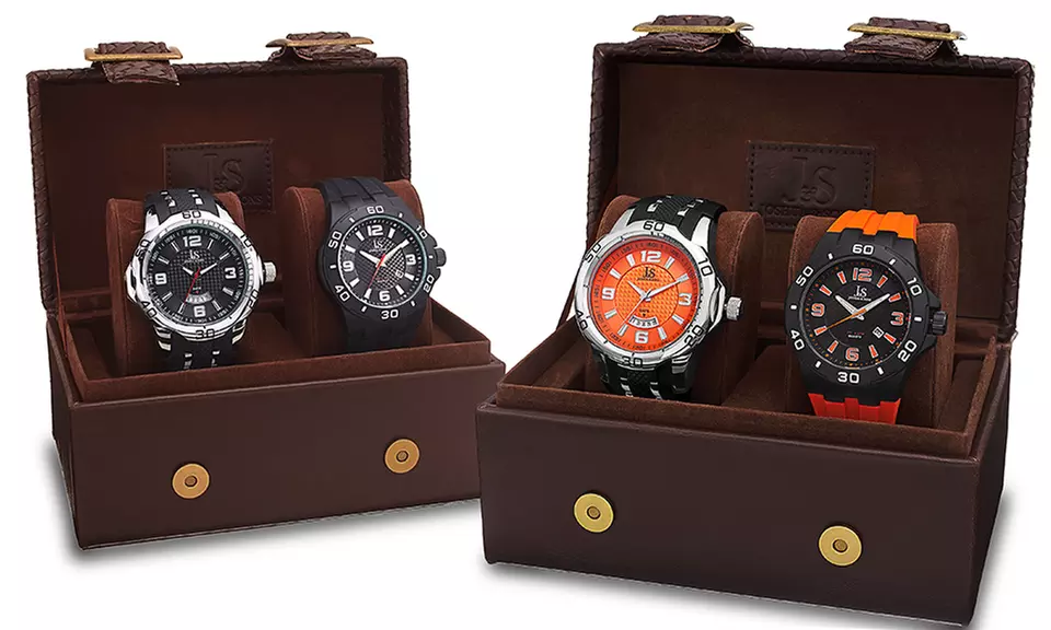 Joshua & Sons Men's Bold Multifunction Silicone Strap Watch Set (2-Piece) - Primary Image
