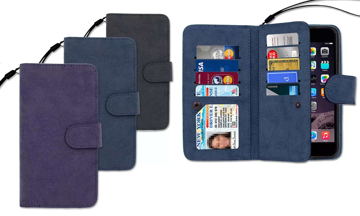 Smartphone Wallet with Removable Case for iPhone 5/5s, 6/6s, 6 Plus/6s Plus, 7/7 Plus, 8/8 Plus, or X - Primary Image