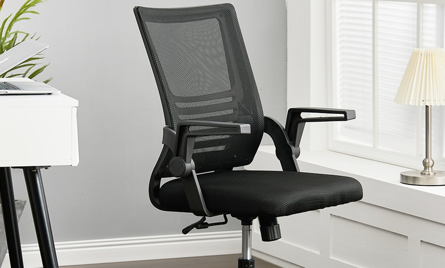 Image 10: Ergonomic Mesh Office Chair with Black Flip-Up Armrests