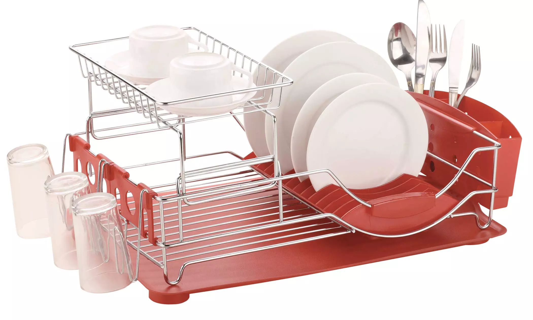 Home Basics 2-Tier Chrome Dish Drainer - Primary Image