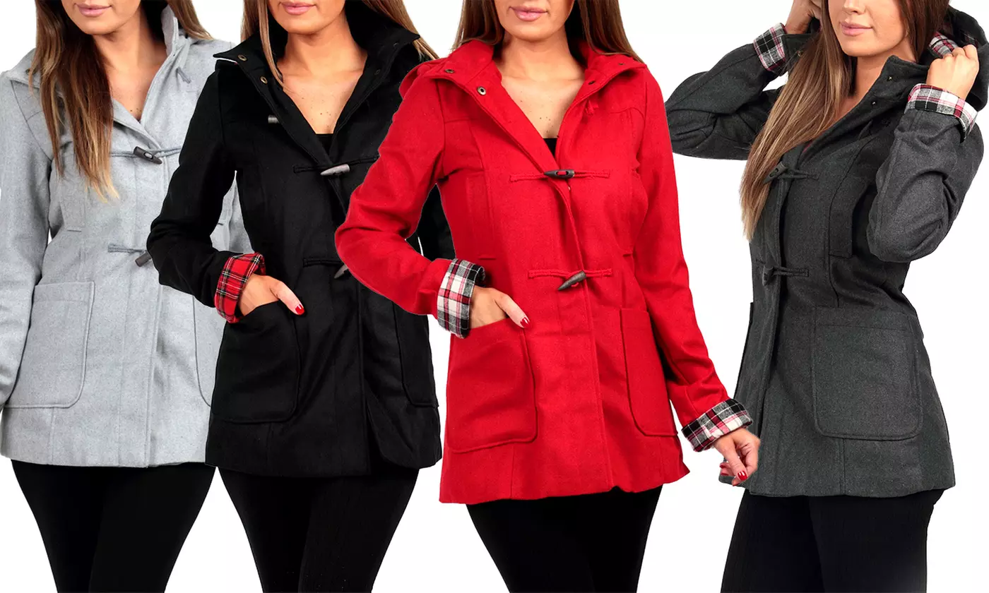 Women's Long Toggle Coat with Plaid Lining - Primary Image