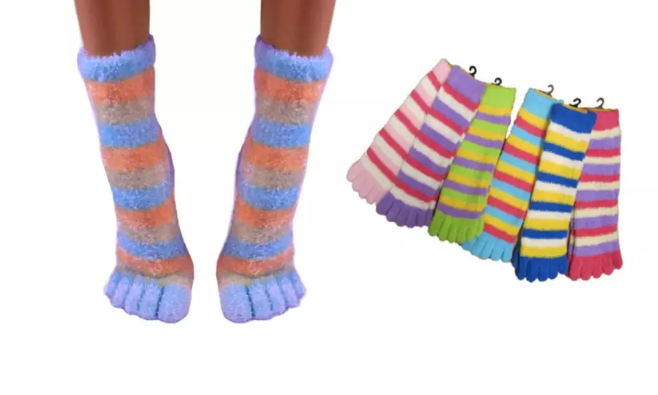 Women's Fuzzy Striped Toe Socks (1-, 3-, or 5-Pack) - Primary Image
