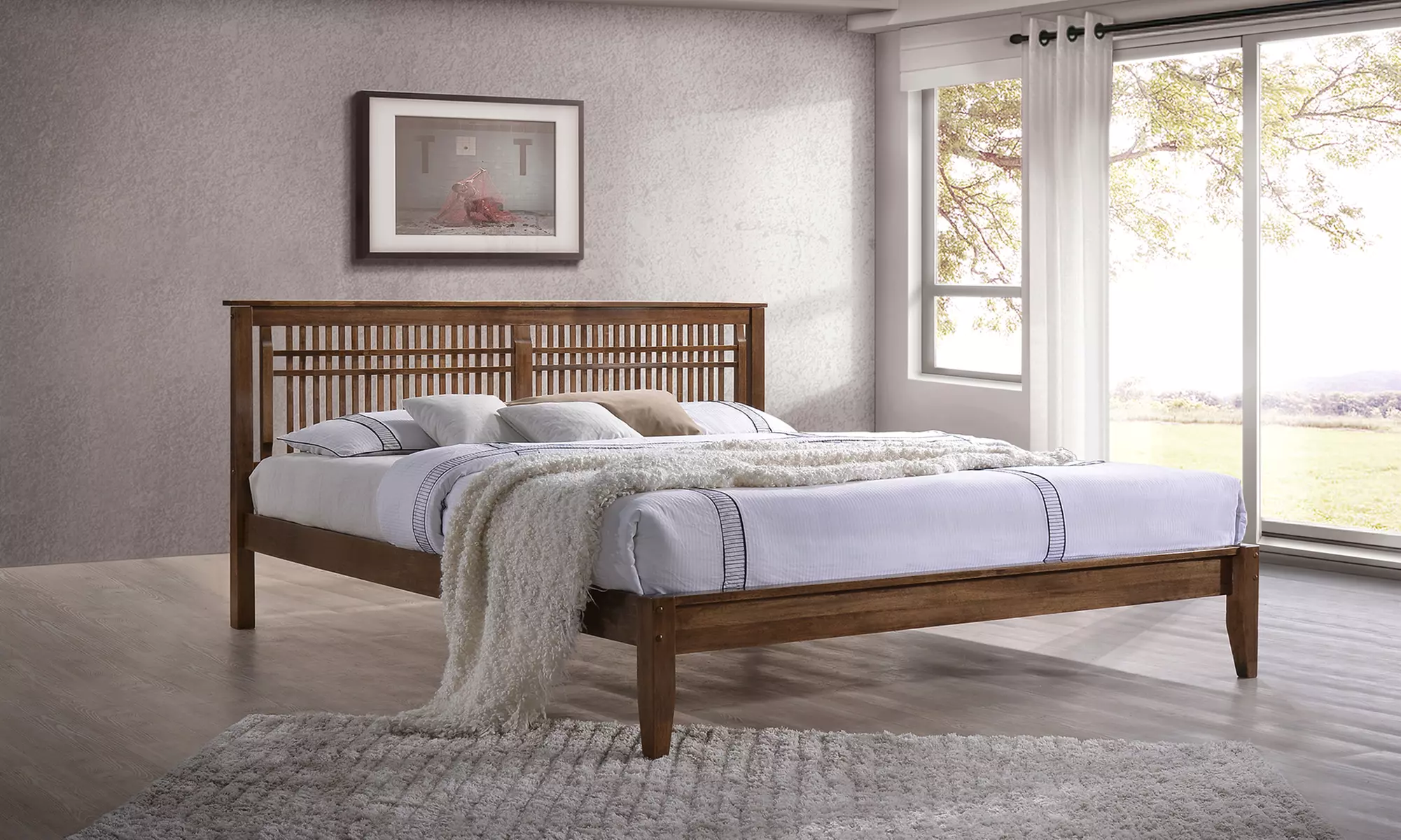 Baxton Studio Loafey Mid-Century Modern Walnut Platform Bed  - Second Medium