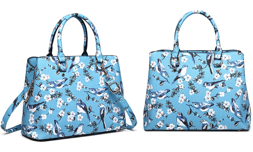 Image 5: Matte Bird Print Tote Handbag