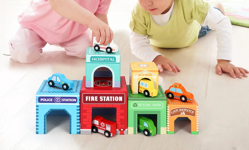 12-Piece Stacking And Sorting Wooden Buildings Set | Groupon