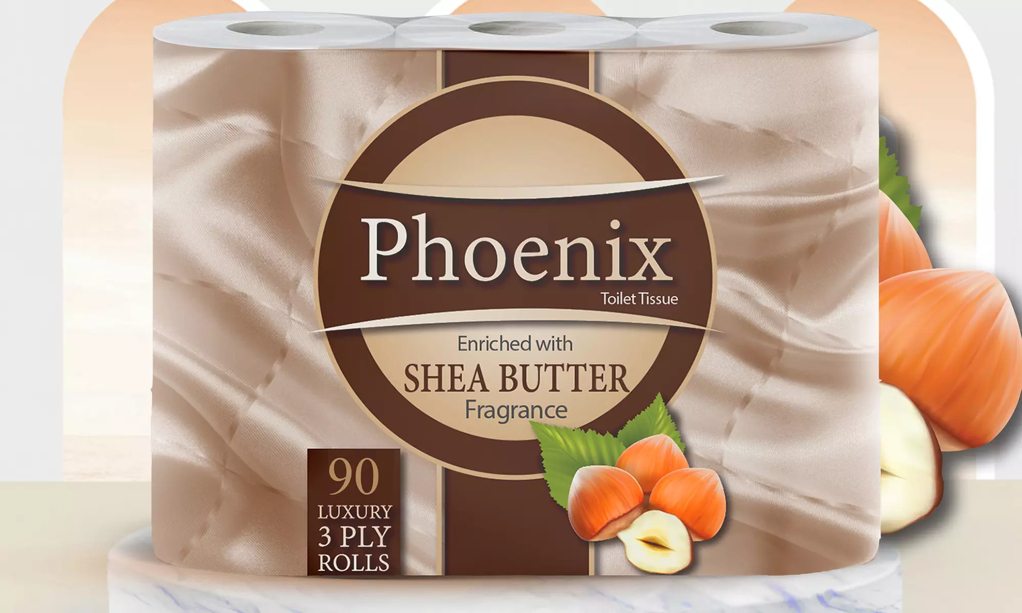 18, 45 or 90 Rolls of Phoenix Shea Butter Three-Ply Toilet Paper
