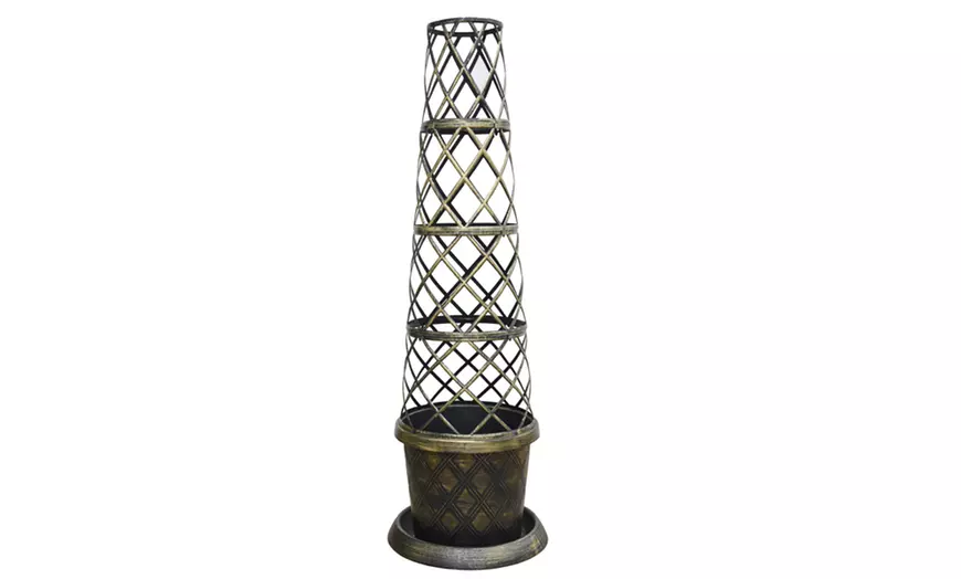 Image 7: 1 or 2 Tower Patio Pot with Trellis - Modern Grey or Black with Gold