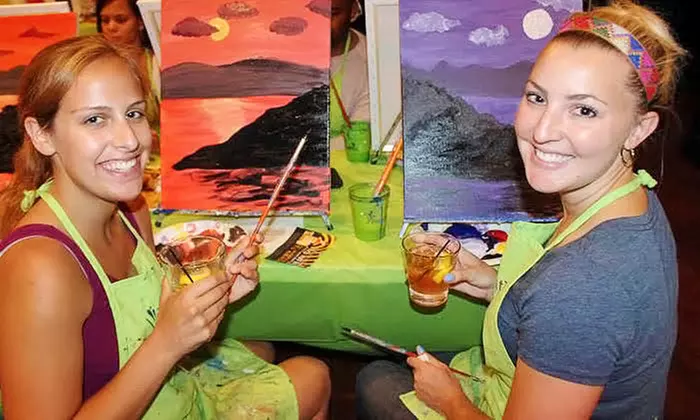 Two Hour Social Painting Event Plus Premium Wine from Paint Nite and Heartwood & Oak (73% Off) - Primary Image