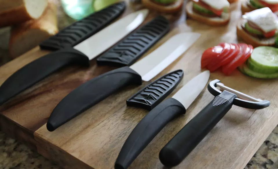 $29.99 for an 8-Piece Ceramic Cutlery Set with Peeler and Cutting Board ($165 List Price). - Primary Image