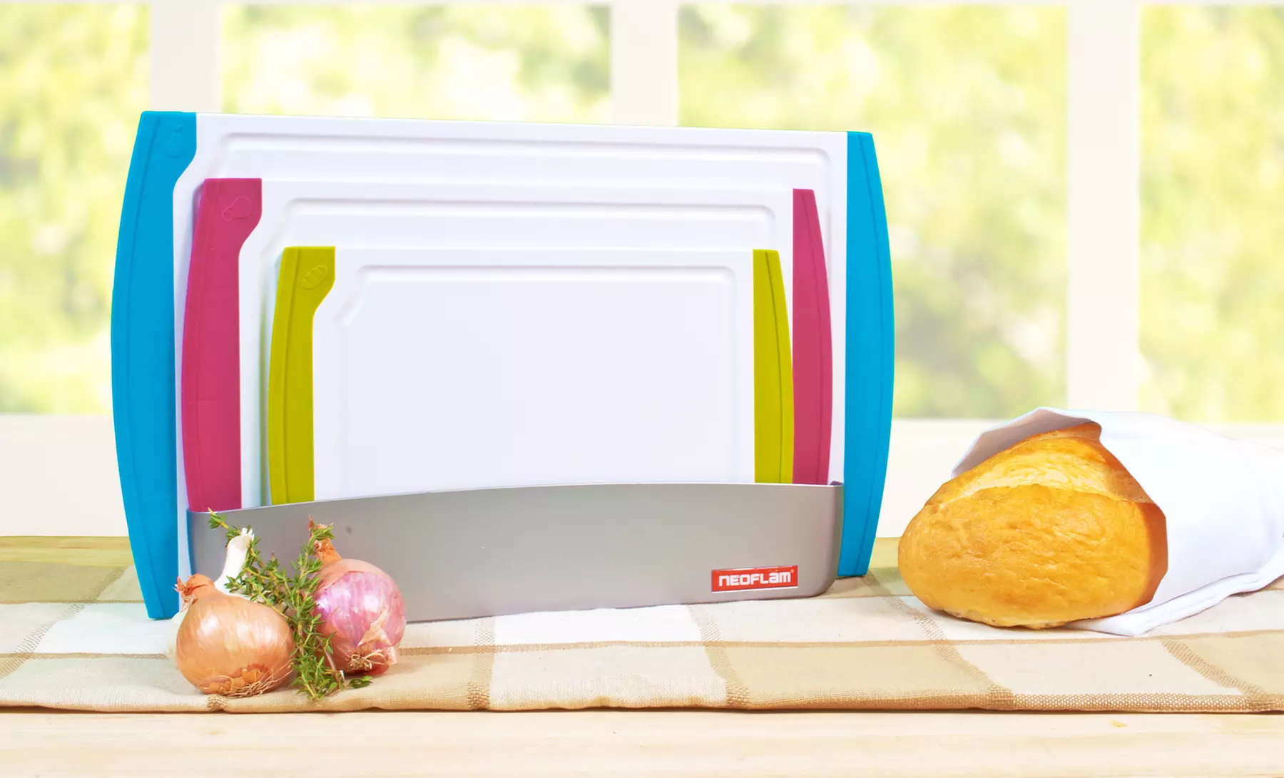 Neoflam Color-Coded Cutting Board Set with Organizer. - Primary Image