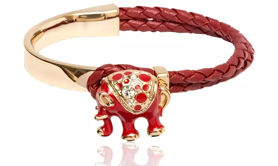 Leather Elephant Bracelet with Swarovski Elements - Second Medium