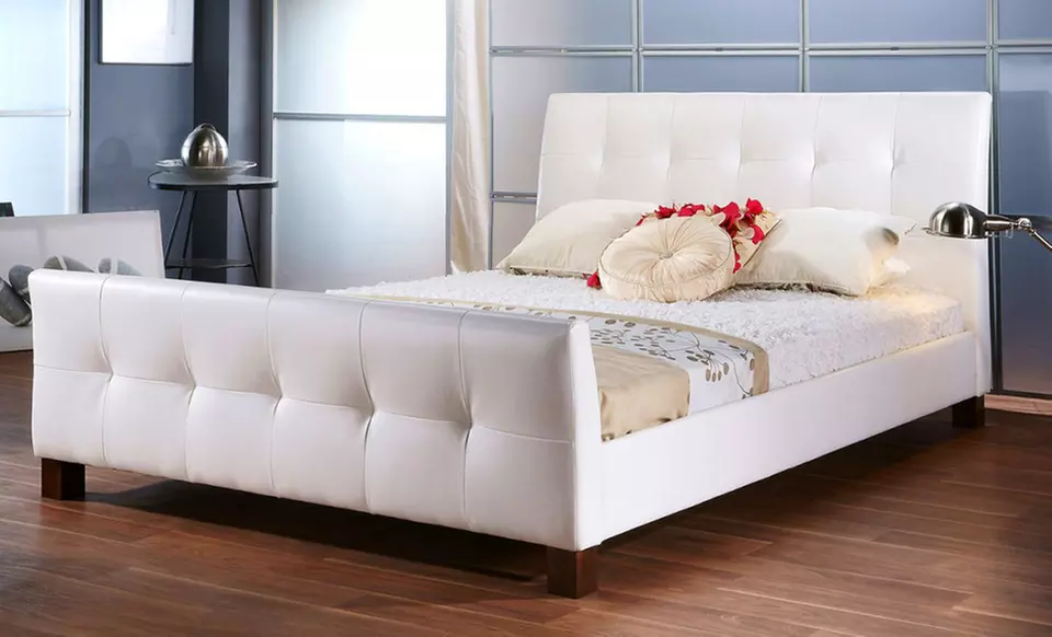 Full or Queen Size Grid-Tufted Upholstered Platform Bed in White from $299.99–$319.99 - Primary Image