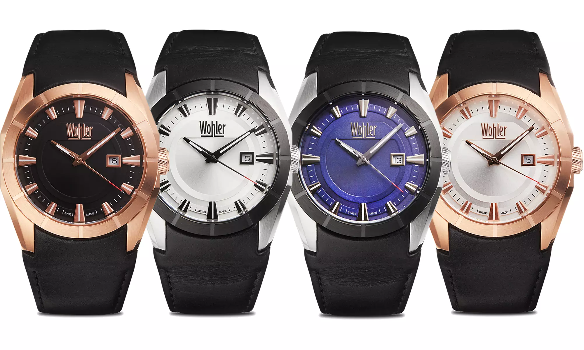 Wohler Adorno Men's Swiss Stainless Steel Case Leather Strap Watch Collection - Primary Image