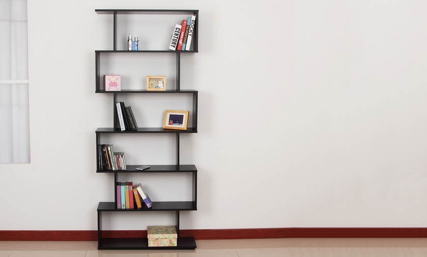 Image 2: Six-Shelf S-Shaped Bookshelf