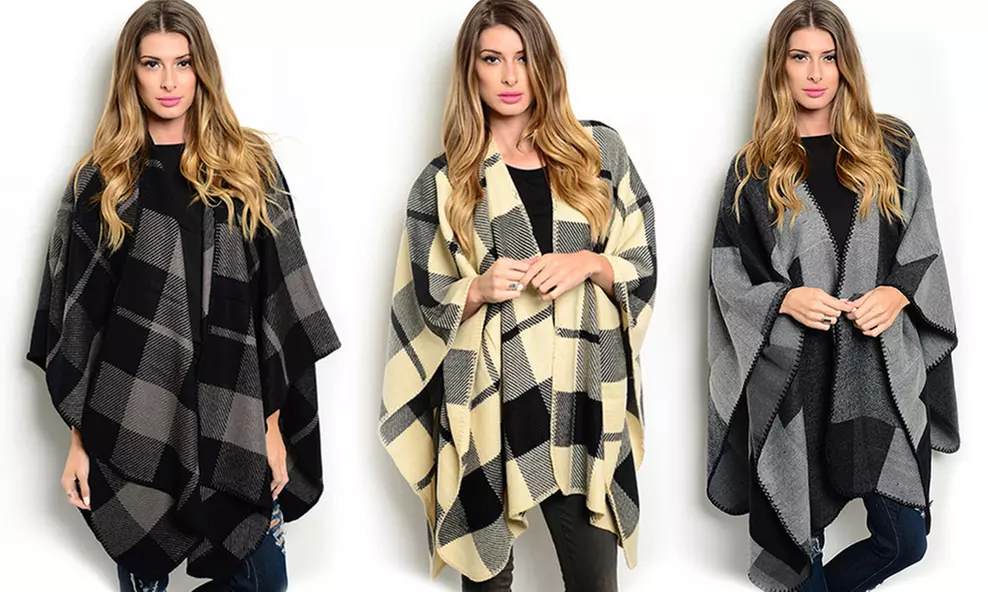 Fall Plaid Poncho Wrap - Primary Image