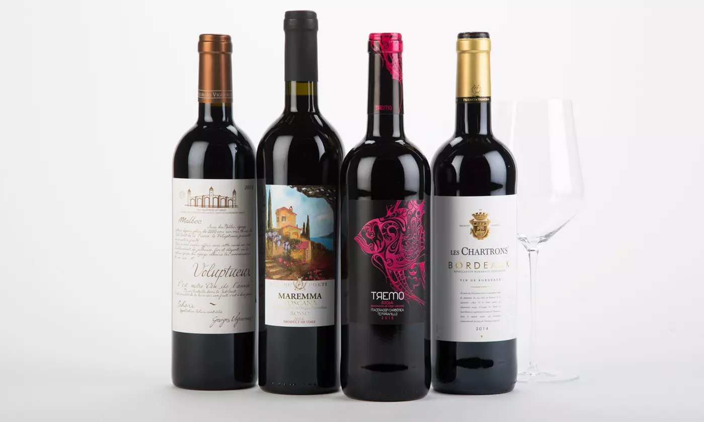 Four Bottles of European Red Wines with Corkscrew and Shipping Included from Barclays Wine (63% Off)  - Primary Image