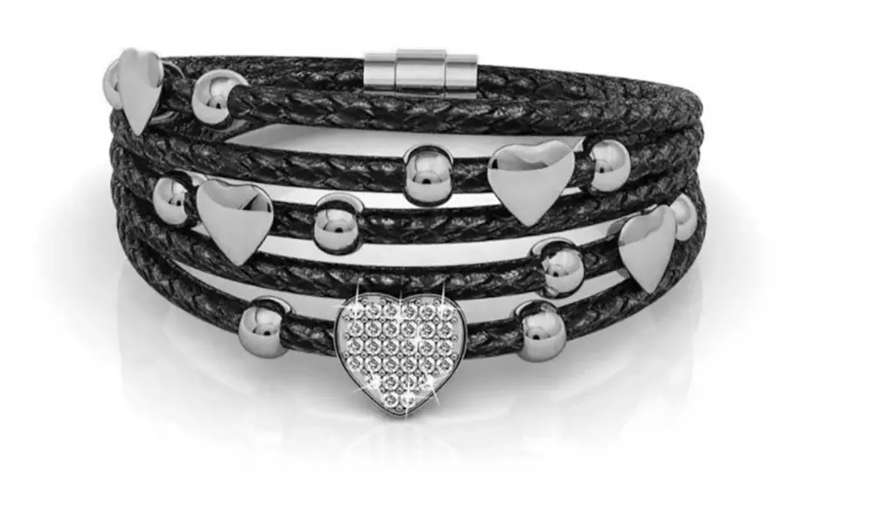 Leder-Armband in Wickel-Optik mit Swarovski®-Kristallen