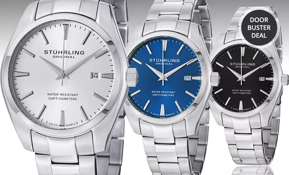 Stuhrling Original Men's Classic Stainless Steel Bracelet Watches. Three Styles Available. Free Returns. - Primary Image