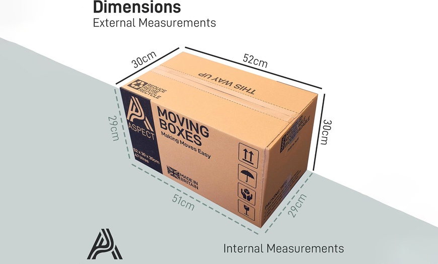 Image 4: Aspect Large Moving Boxes with Lids, Handles, Tape & Marker - 47 Litres