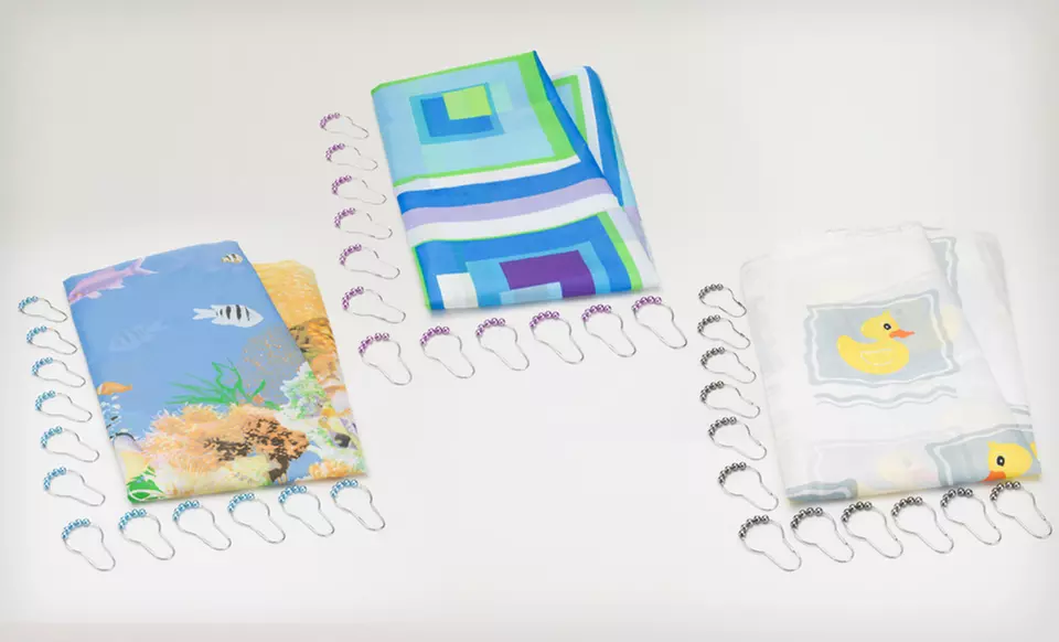 $13.99 for a Fabric Shower Curtain with Pearl Hooks ($34.99 List Price). 6 Patterns Available. - Primary Image