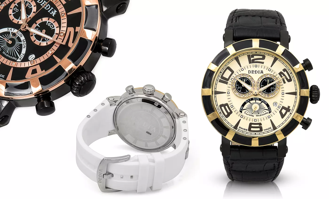 Dedia Men's Swiss Diamond Watch with a Silicone or Genuine Leather Band from $199.99–$209.99 - Primary Image