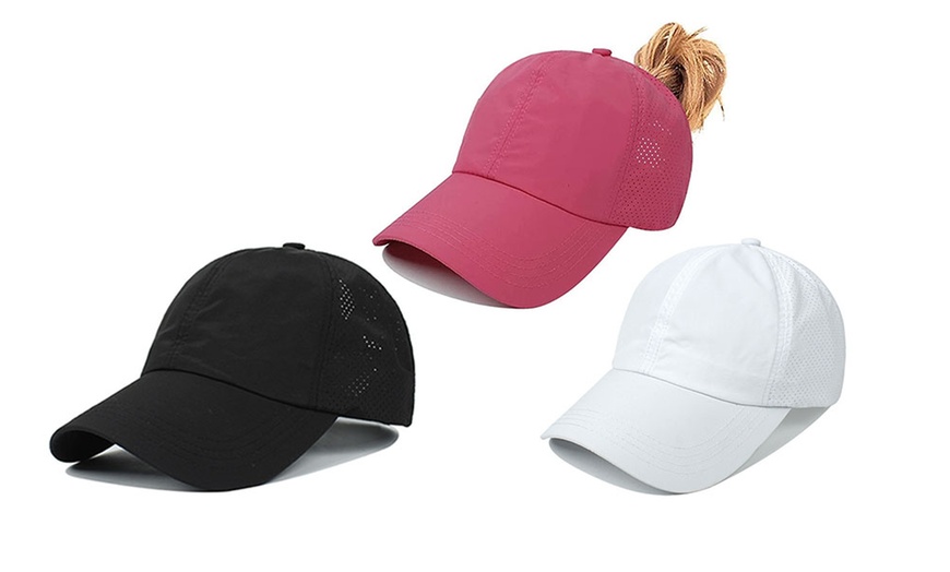 Image 1: Women's Criss-Cross Ponytail Baseball Cap