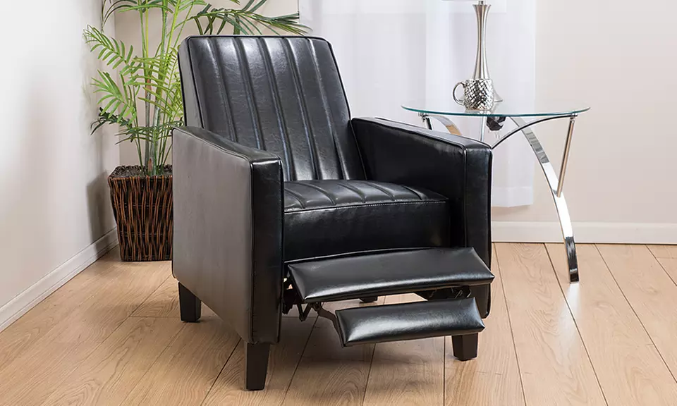Black Bonded-Leather Channel Recliner - Primary Image