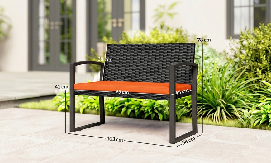 Image 9: Outsunny 2-Seater Rattan-Effect Garden Bench with Cushioned Seat