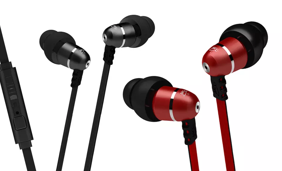 Two Pairs of MEElectronics Flat-Cable In-Ear Headphones with Mic. Multiple Colors Available. Free Returns.  - Primary Image
