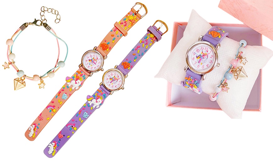 Image 2: Kid's 3D Unicorn Watch Set with Ceramic Bead Bracelet