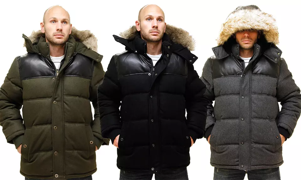 Rocawear Men's Wool Puffer Jacket with Removable Hood - Primary Image