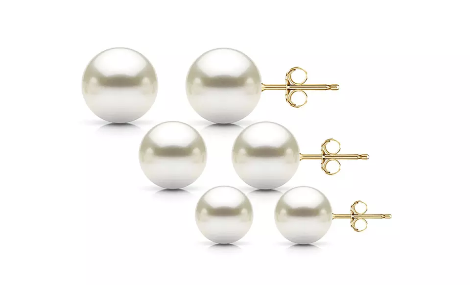 Genuine Cultured Freshwater Pearl Stud Earrings in 14K Solid Gold - Primary Image
