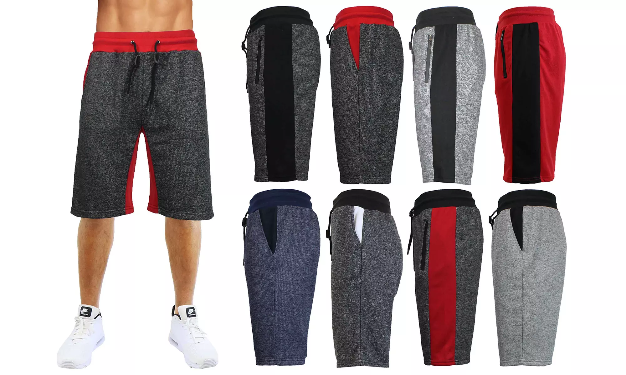 Men's Slim-Fit French Terry Jogger Shorts with Color Trim Design (S–3XL) - Primary Image