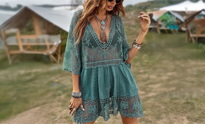 Image 18: Boho-Style Lace Cover-Up Beach Dress